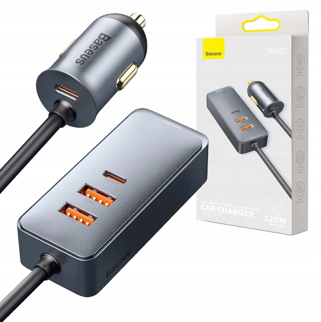 Autonabíjačka s USB/USB rozbočovačom typu C Baseus CCBX-120C2